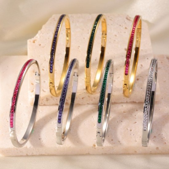 Colored diamond studded stainless steel bracelet