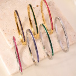 Colored diamond studded stainless steel bracelet