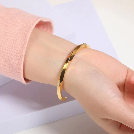 Twisted opening C-shaped stainless steel bracelet