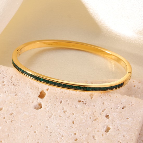 Colored diamond studded stainless steel bracelet