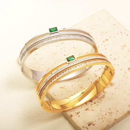 Green Zirconia Crystal Stainless Steel Bracelet