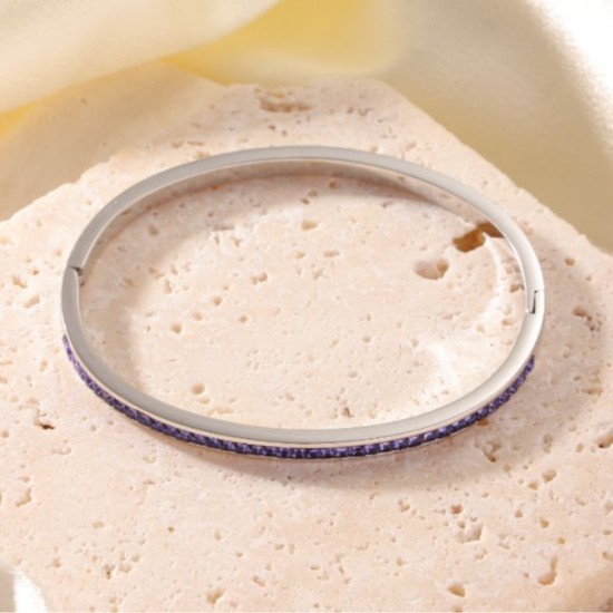 Colored diamond studded stainless steel bracelet