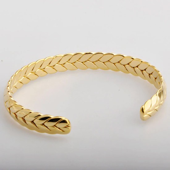 Wheat ear woven stainless steel open bracelet