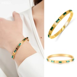 Elliptical green zircon stainless steel bracelet