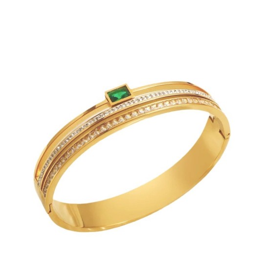 Green Zirconia Crystal Stainless Steel Bracelet