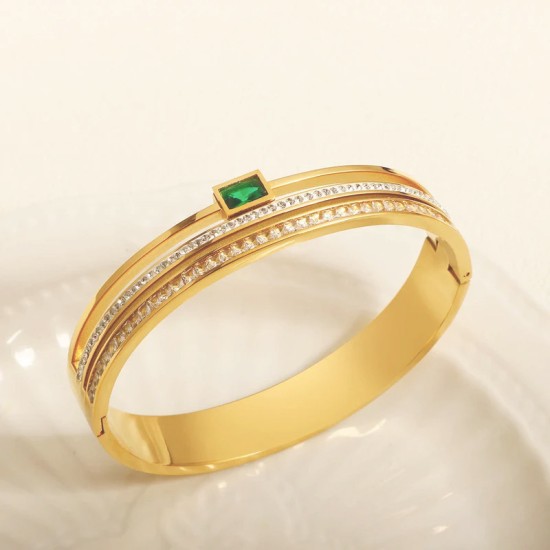 Green Zirconia Crystal Stainless Steel Bracelet