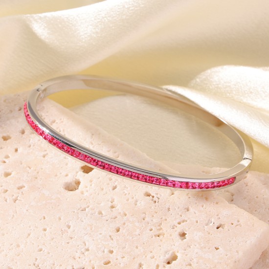 Colored diamond studded stainless steel bracelet