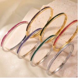 Colored diamond studded stainless steel bracelet