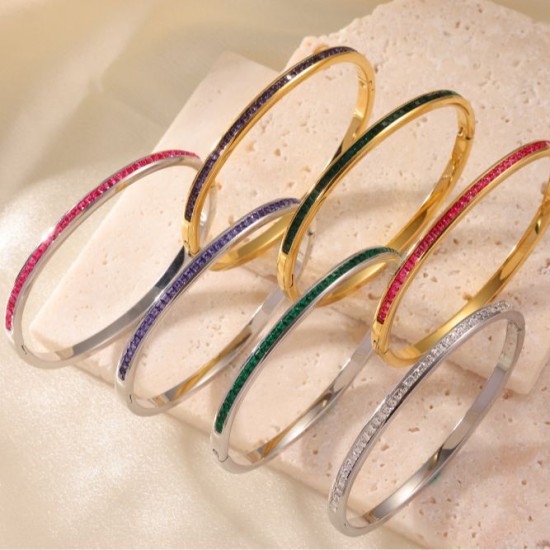 Colored diamond studded stainless steel bracelet