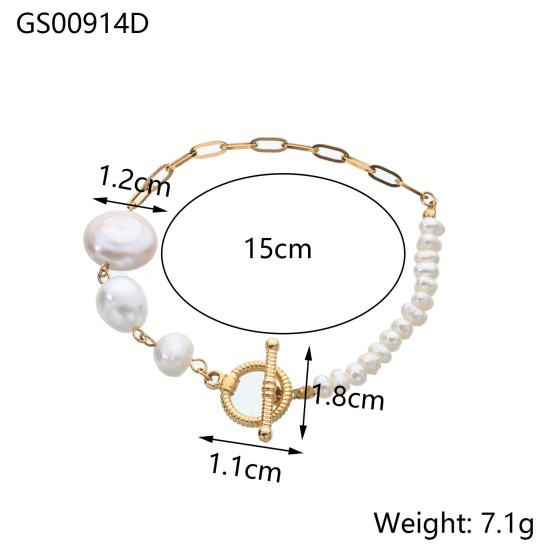 Natural stone stainless steel bead bracelet