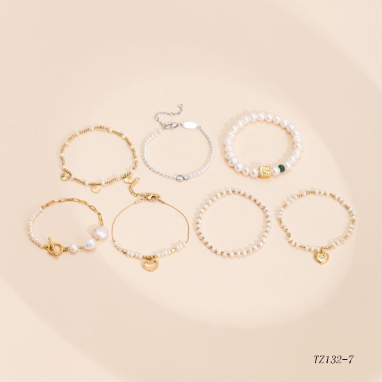 Natural stone stainless steel bead bracelet