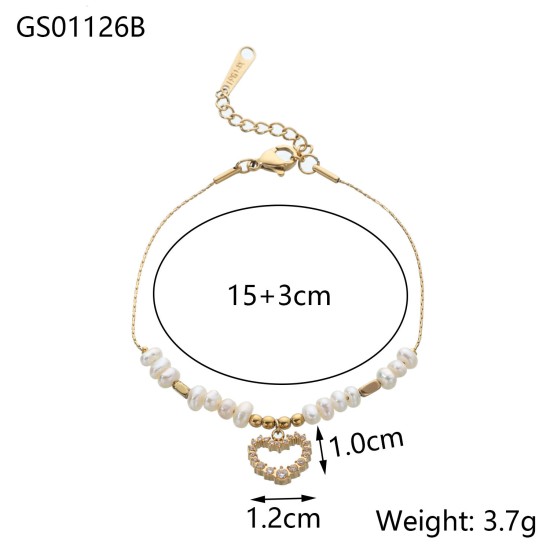 Natural stone stainless steel bead bracelet