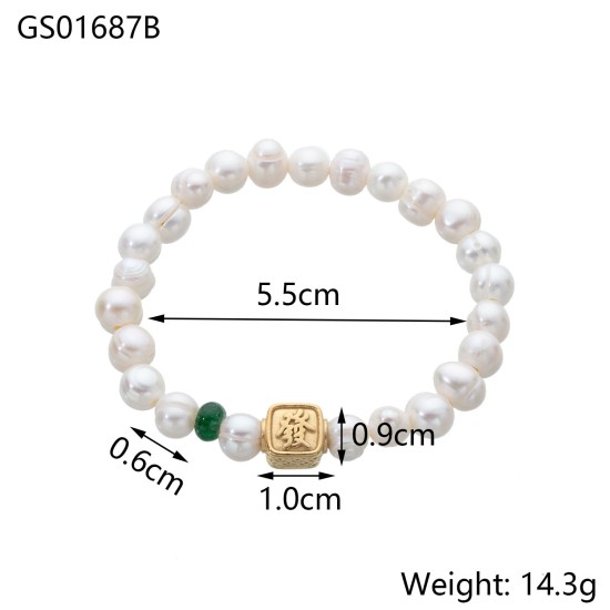 Natural stone stainless steel bead bracelet