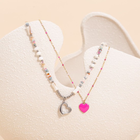 Natural stone pendant stainless steel necklace