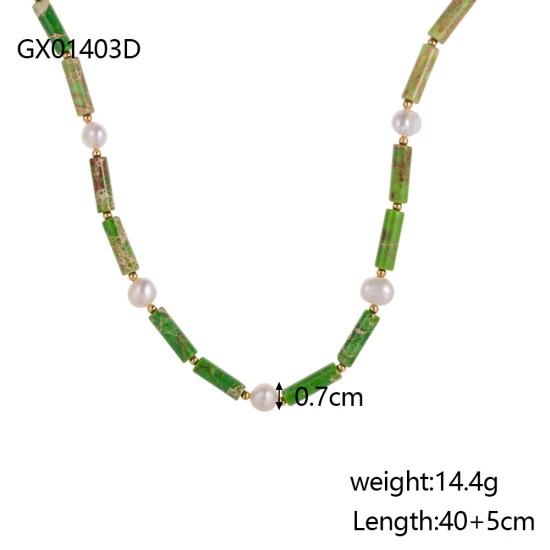 Pine green bead stainless steel necklace