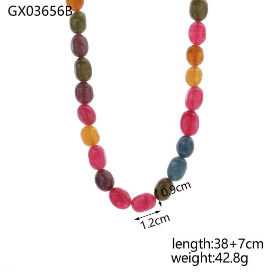 Natural stone bead stainless steel necklace