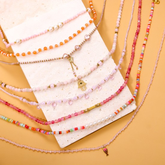 Colorful natural stone stainless steel necklace