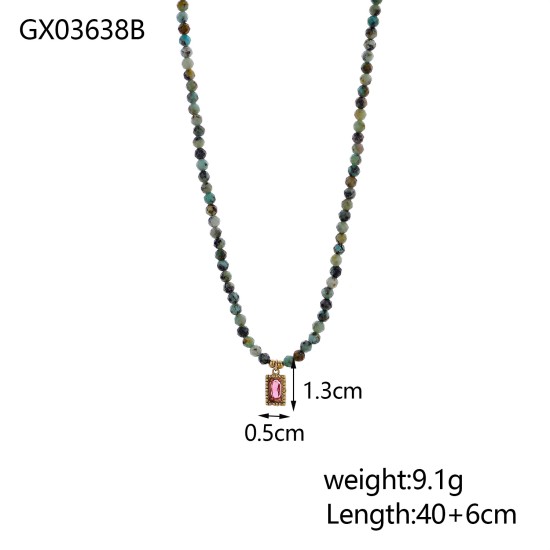Natural stone bead stainless steel necklace