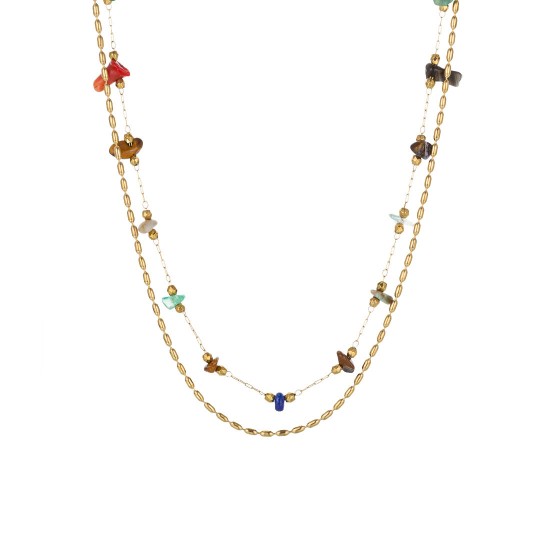 Natural stone bead stainless steel necklace