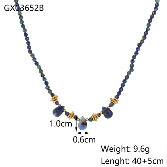 Natural stone bead stainless steel necklace