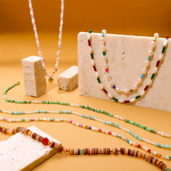 Colorful zircon stainless steel necklace