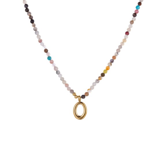 Natural stone pendant stainless steel necklace