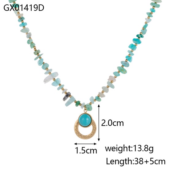 Pine green bead stainless steel necklace