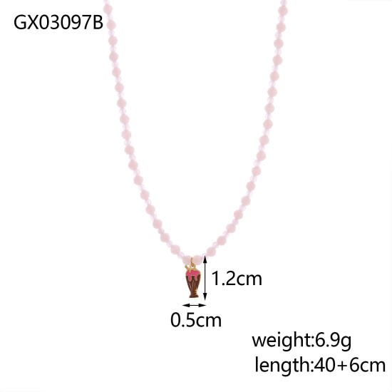 Colorful natural stone stainless steel necklace