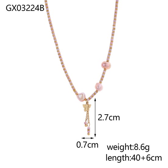 Colorful natural stone stainless steel necklace