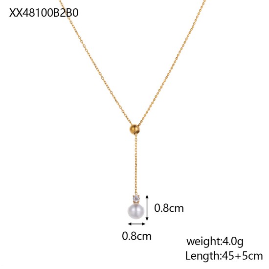 Pearl pendant heart-shaped stainless steel necklace