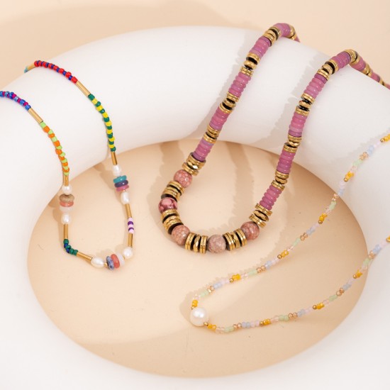  Natural stone handmade stainless steel necklace