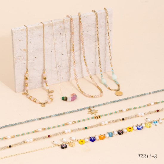 Colorful natural stone pearl necklace