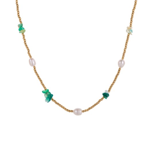 Pine green bead stainless steel necklace