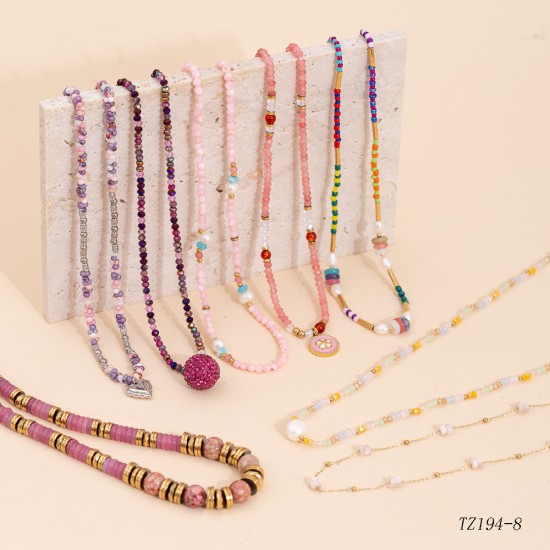  Natural stone handmade stainless steel necklace