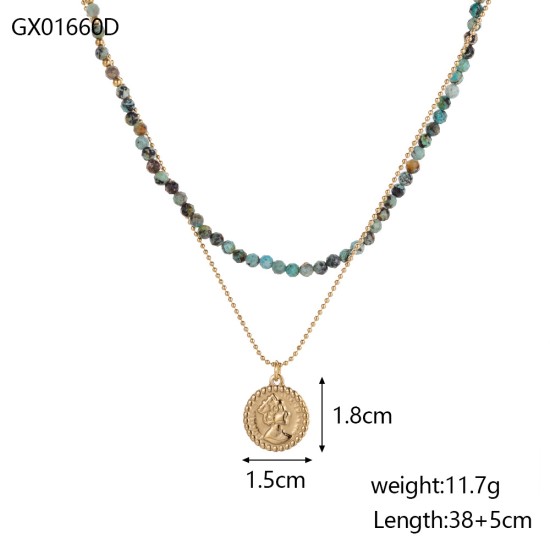 Natural stone pendant stainless steel necklace