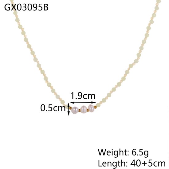 Natural stone pearl stainless steel necklace