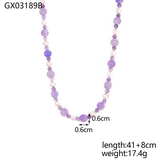 Natural stone bead stainless steel necklace