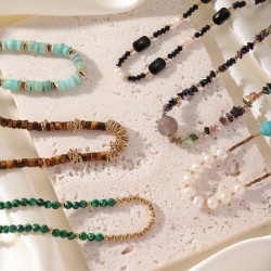 Colorful natural stone stainless steel necklace