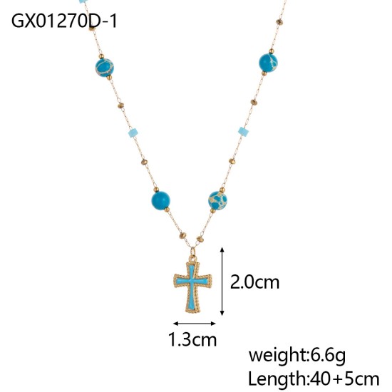 Blue natural stone stainless steel necklace