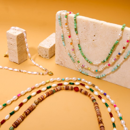 Colorful zircon stainless steel necklace