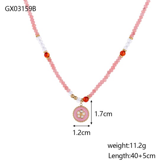  Natural stone handmade stainless steel necklace