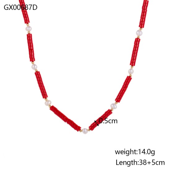 Natural stone stainless steel necklace