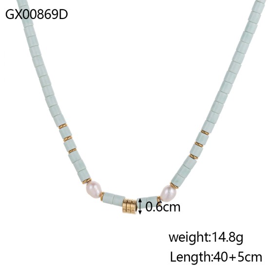 Pine green bead stainless steel necklace