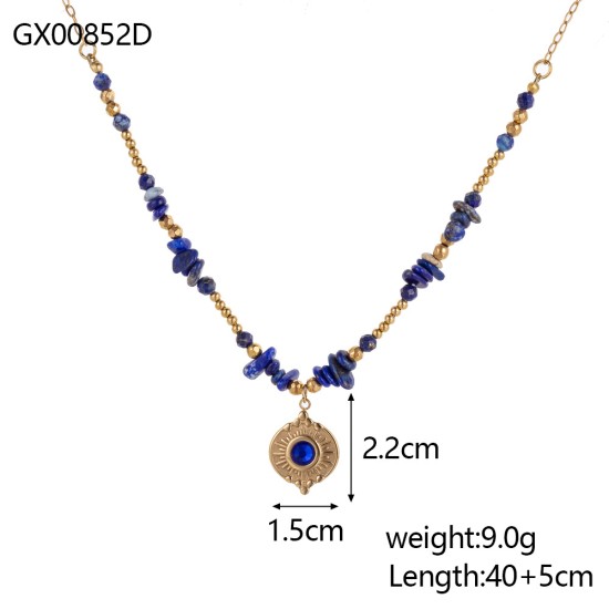 Blue natural stone stainless steel necklace