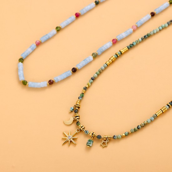 Beaded Stacked Sunflower Stainless Steel Necklace