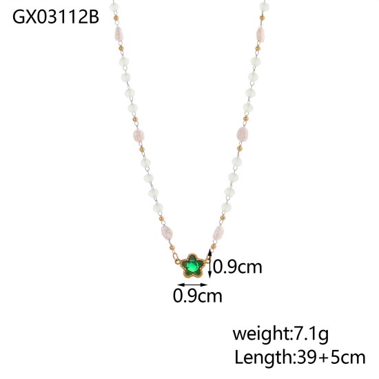 Natural stone bead chain stainless steel necklace