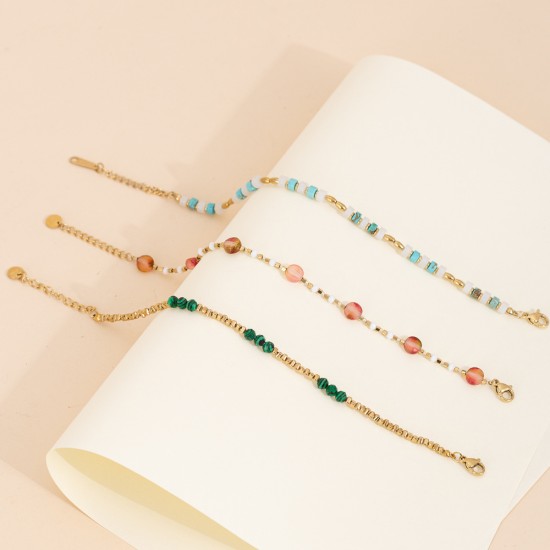 Colored natural stone stainless steel bracelet