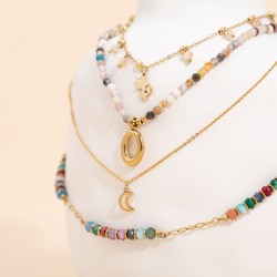 Natural stone pendant stainless steel necklace