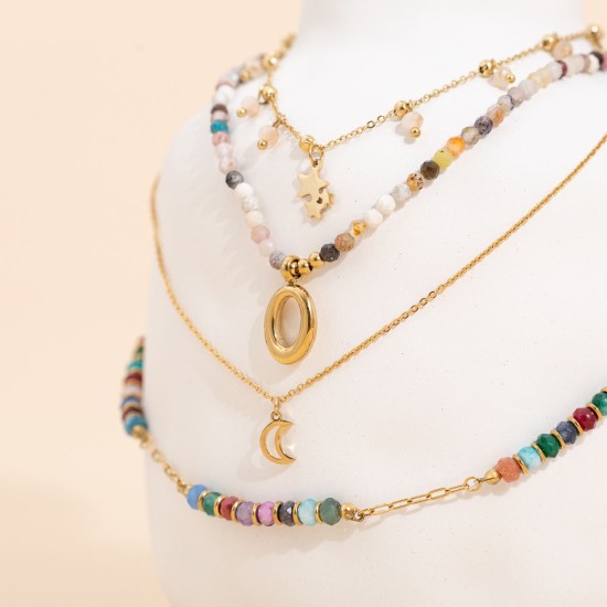 Natural stone pendant stainless steel necklace