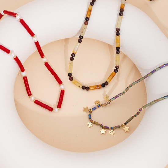 Natural stone stainless steel necklace